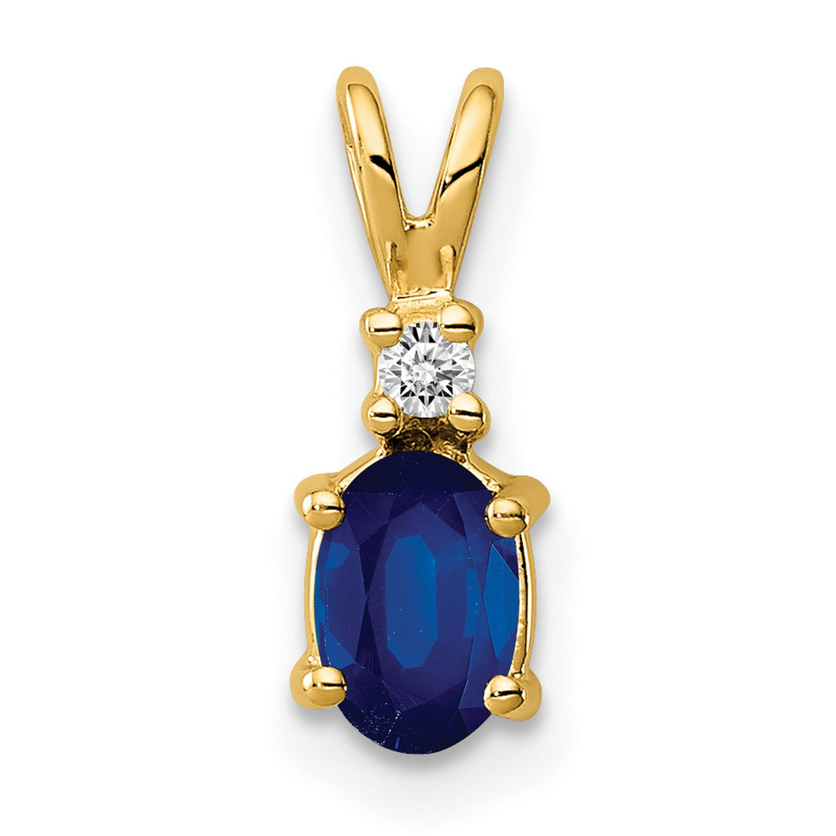 6x4mm Oval Sapphire VS Diamond Charm Pendant in Real 14k Yellow Gold