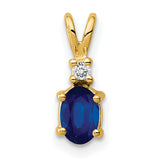 6x4mm Oval Sapphire AAA Diamond Charm Pendant in Real 14k Yellow Gold