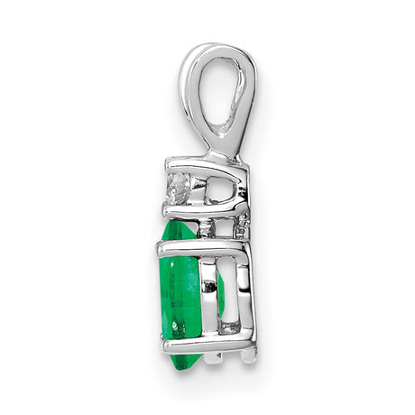 6x4mm Oval Emerald VS Diamond Charm Pendant in Real 14k White Gold