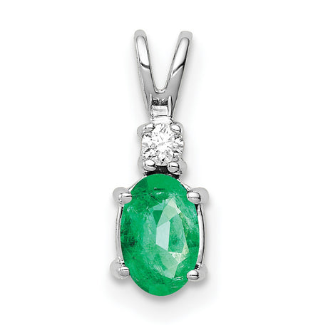 6x4mm Oval Emerald AAA Diamond Charm Pendant in Real 14k White Gold