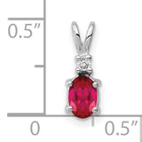 6x4mm Oval Ruby A Diamond Charm Pendant in Real 14k White Gold
