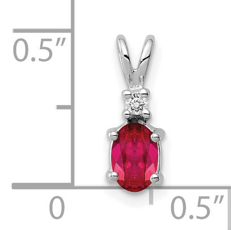 6x4mm Oval Ruby A Diamond Charm Pendant in Real 14k White Gold