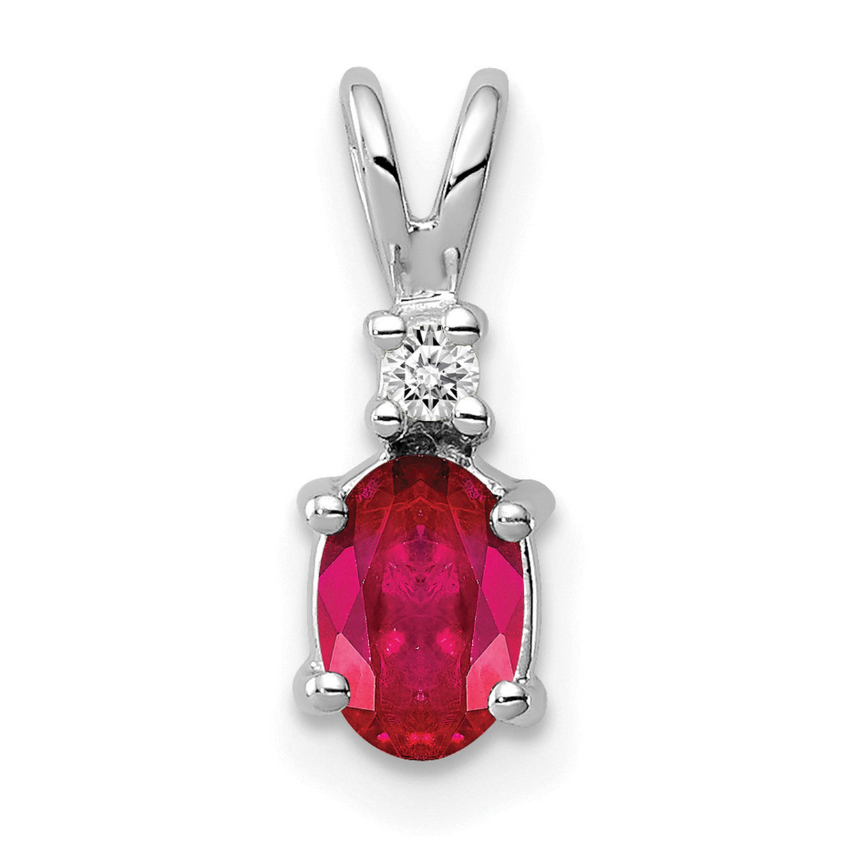 6x4mm Oval Ruby A Diamond Charm Pendant in Real 14k White Gold