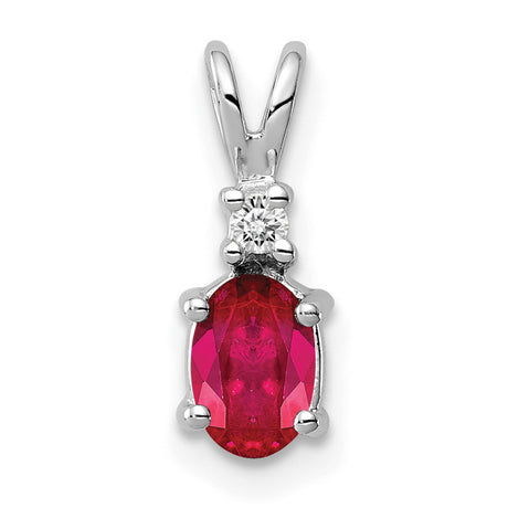 6x4mm Oval Ruby A Diamond Charm Pendant in Real 14k White Gold