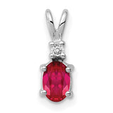 6x4mm Oval Ruby VS Diamond Charm Pendant in Real 14k White Gold