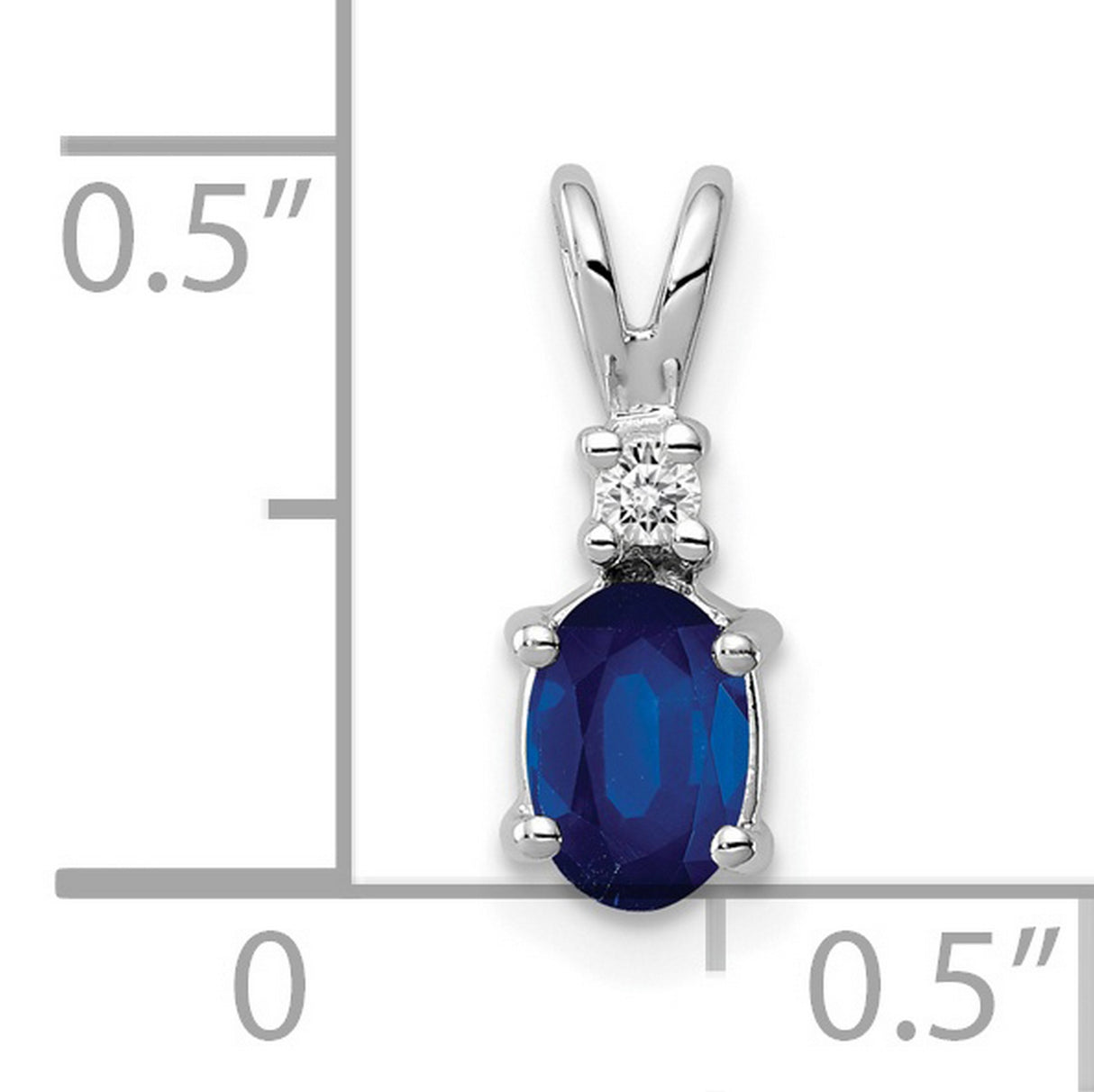 6x4mm Oval Sapphire VS Diamond Charm Pendant in Real 14k White Gold