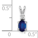 6x4mm Oval Sapphire VS Diamond Charm Pendant in Real 14k White Gold