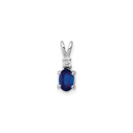 14k White Gold Pendant with Oval Sapphire and Diamond Accent, Classic Fine Jewelry for Women