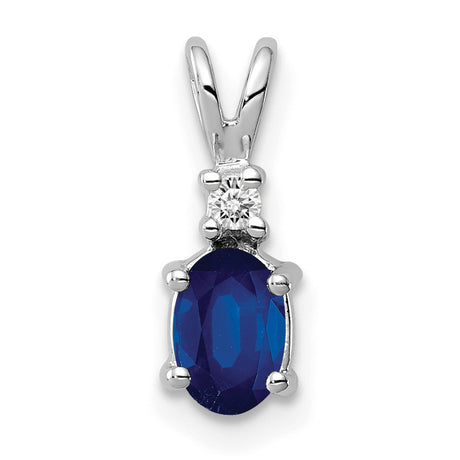 6x4mm Oval Sapphire A Diamond Charm Pendant in Real 14k White Gold