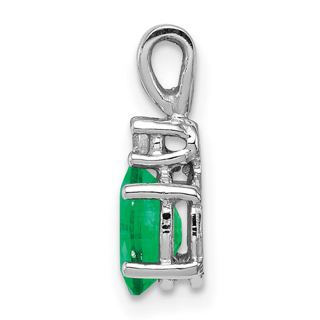 7x5mm Oval Emerald A Diamond Charm Pendant in Real 14k White Gold