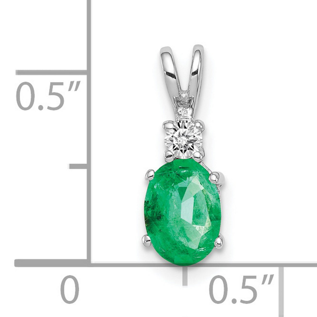 7x5mm Oval Emerald AAA Diamond Charm Pendant in Real 14k White Gold