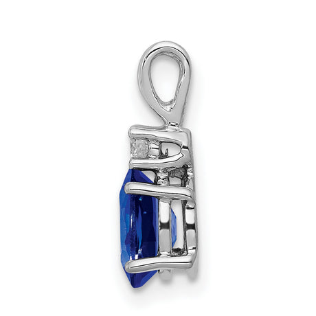 7x5mm Oval Sapphire A Diamond Charm Pendant in Real 14k White Gold
