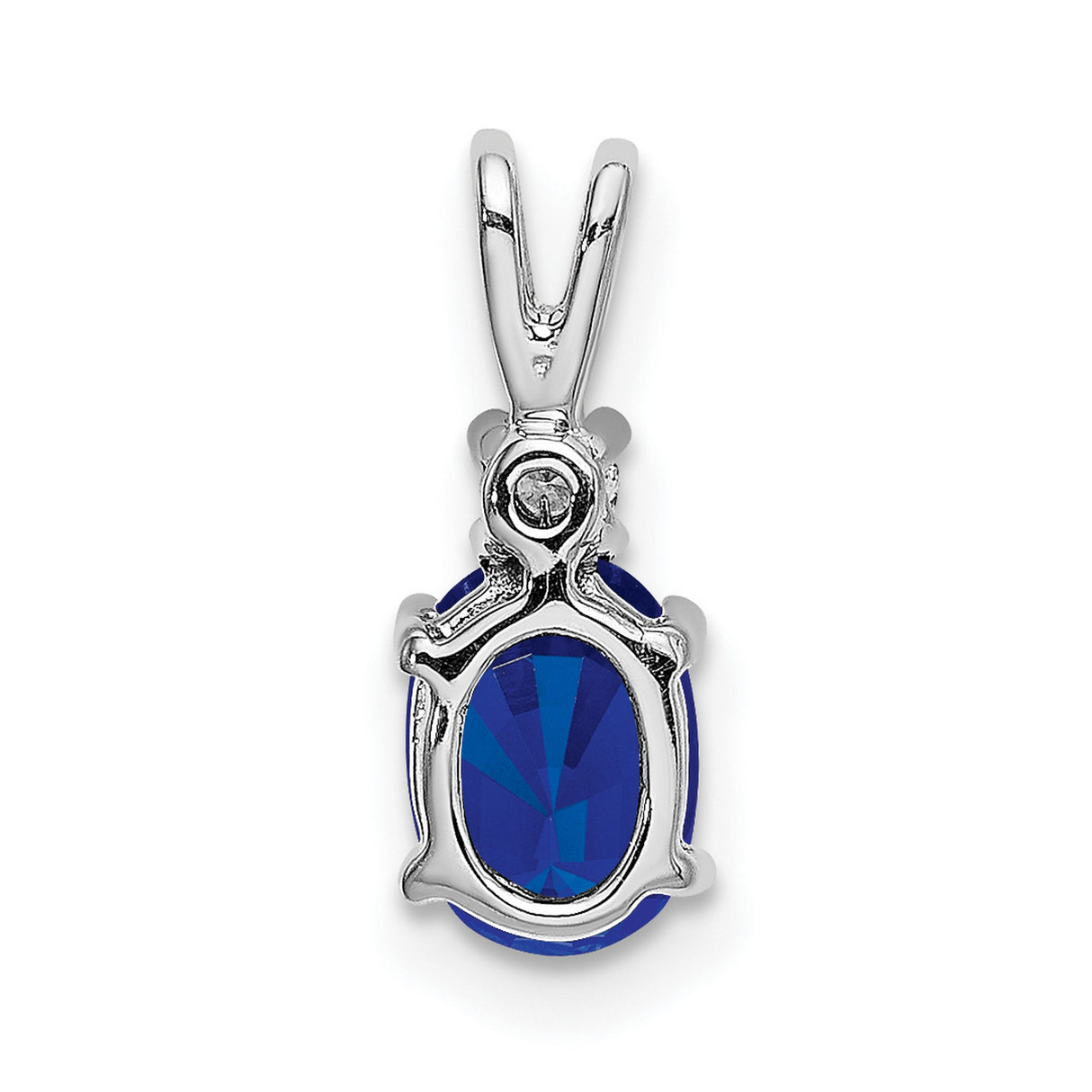 7x5mm Oval Sapphire AA Diamond Charm Pendant in Real 14k White Gold