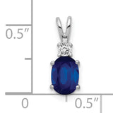 7x5mm Oval Sapphire AA Diamond Charm Pendant in Real 14k White Gold