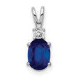 7x5mm Oval Sapphire AA Diamond Charm Pendant in Real 14k White Gold