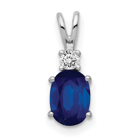 7x5mm Oval Sapphire AAA Diamond Charm Pendant in Real 14k White Gold