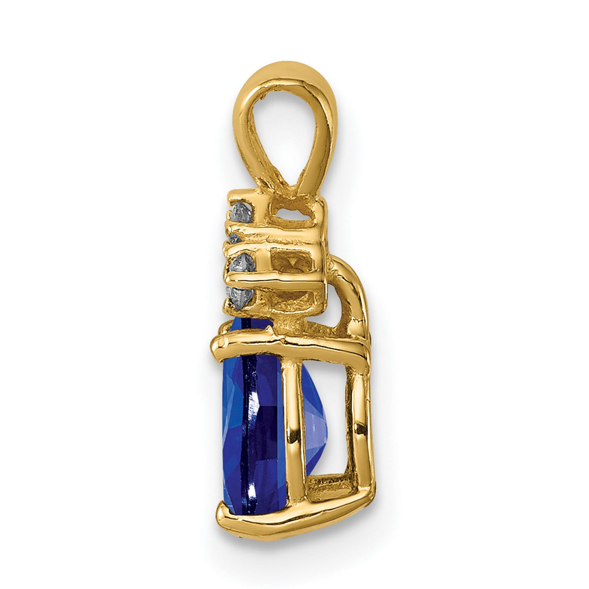 7x5mm Pear Sapphire A Diamond Charm Pendant in Real 14k Yellow Gold