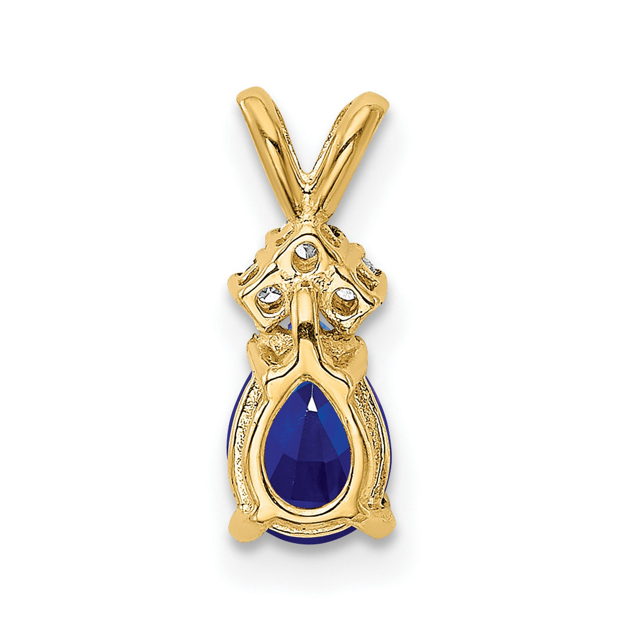 7x5mm Pear Sapphire A Diamond Charm Pendant in Real 14k Yellow Gold