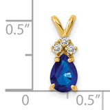 7x5mm Pear Sapphire A Diamond Charm Pendant in Real 14k Yellow Gold