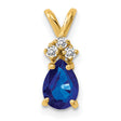 7x5mm Pear Sapphire A Diamond Charm Pendant in Real 14k Yellow Gold