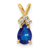 7x5mm Pear Sapphire A Diamond Charm Pendant in Real 14k Yellow Gold