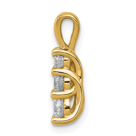 AA Diamond Small Three Stone Charm Pendant in Real 14k Yellow Gold