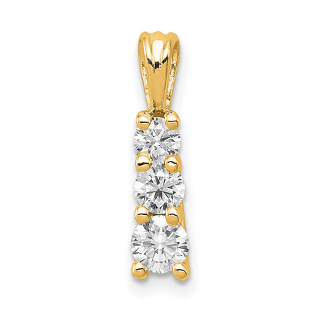 AA Diamond Small Three Stone Charm Pendant in Real 14k Yellow Gold