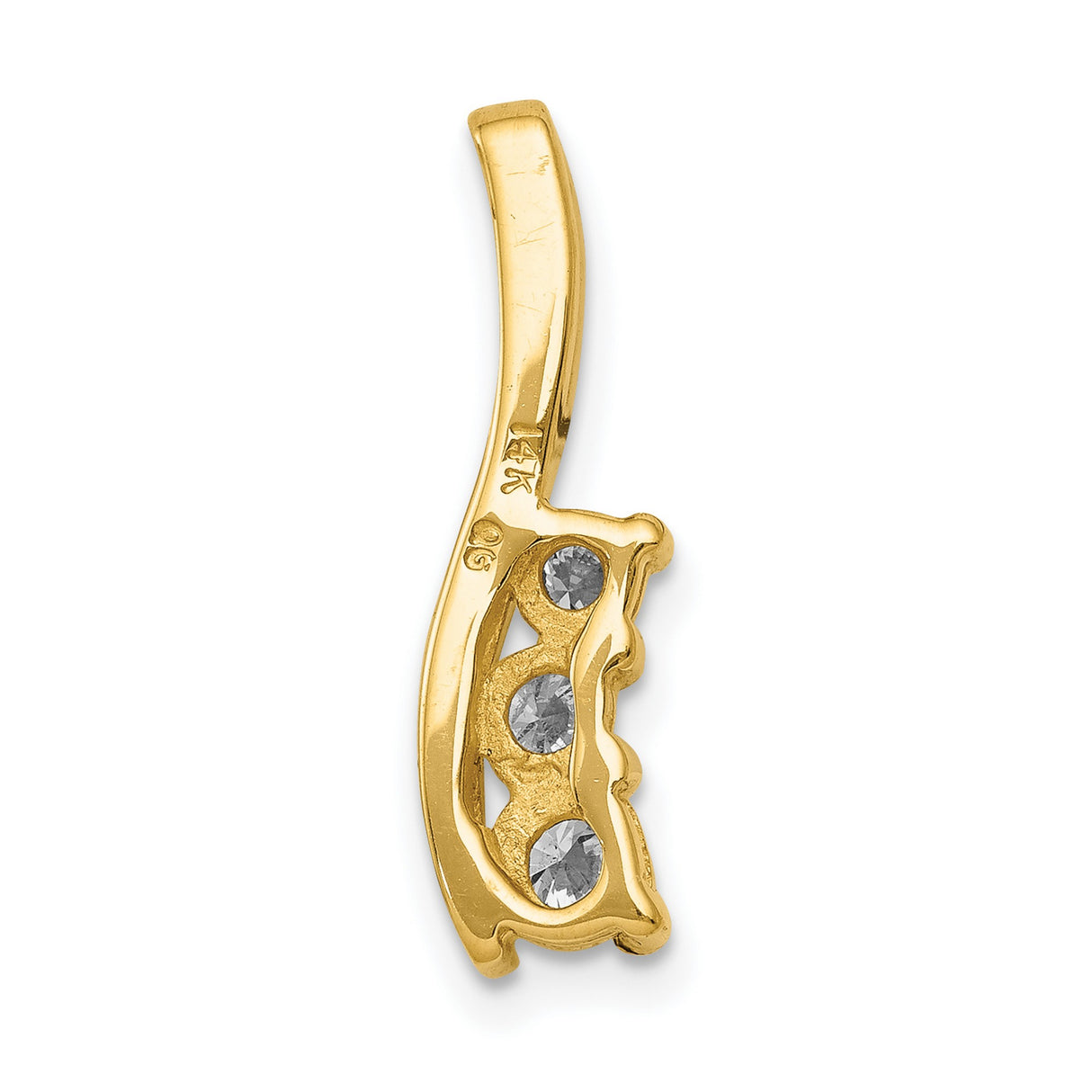 AAA Diamond Small Three Stone Curved Bar Charm Pendant in Real 14k Yellow Gold