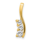 14k Yellow Gold Curved Pendant with Three Round Cubic Zirconia Stones, Minimalist Design for Women