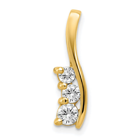 14k Yellow Gold Curved Pendant with Three Round Cubic Zirconia Stones, Minimalist Design for Women
