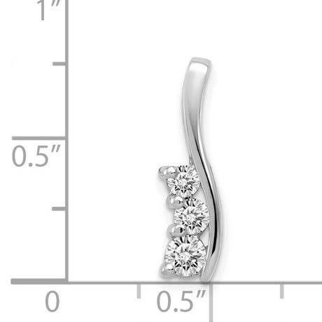VS Diamond Small Three Stone Curved Bar Charm Pendant in Real 14k White Gold