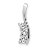 AA Diamond Small Three Stone Curved Bar Charm Pendant in Real 14k White Gold