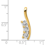 AA Diamond Three Stone Curved Bar Charm Pendant in Real 14k Yellow Gold