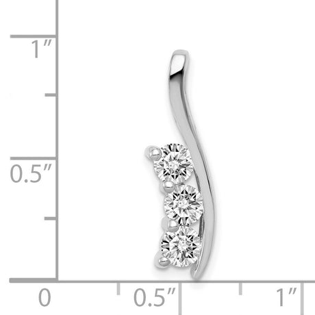 AAA Diamond Three Stone Curved Bar Charm Pendant in Real 14k White Gold