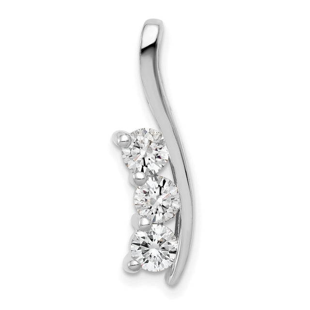 A Diamond Three Stone Curved Bar Charm Pendant in Real 14k White Gold