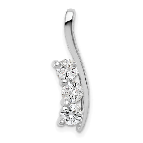 AAA Diamond Three Stone Curved Bar Charm Pendant in Real 14k White Gold