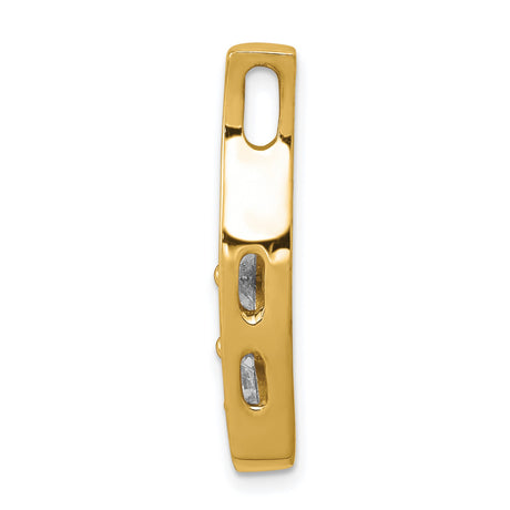AAA Diamond Large Three Stone Curved Bar Charm Pendant in Real 14k Yellow Gold