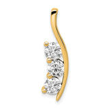 A Diamond Large Three Stone Curved Bar Charm Pendant in Real 14k Yellow Gold