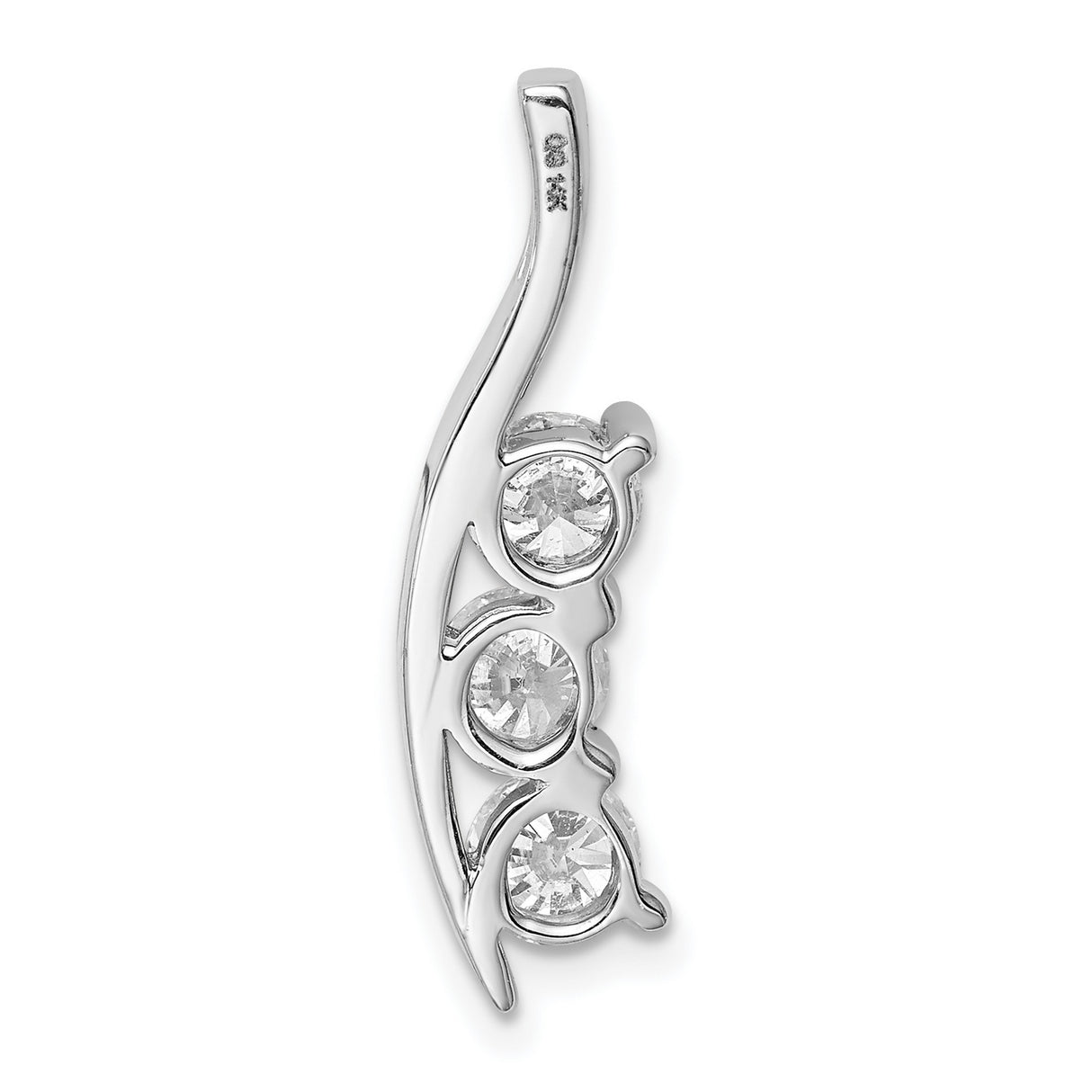 VS Diamond Large Three Stone Curved Bar Charm Pendant in Real 14k White Gold
