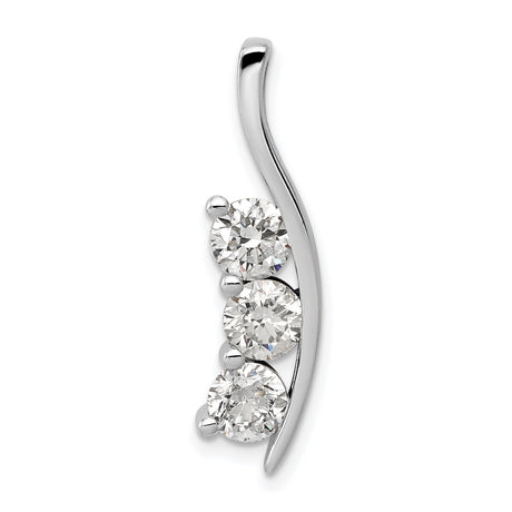 AAA Diamond Large Three Stone Curved Bar Charm Pendant in Real 14k White Gold