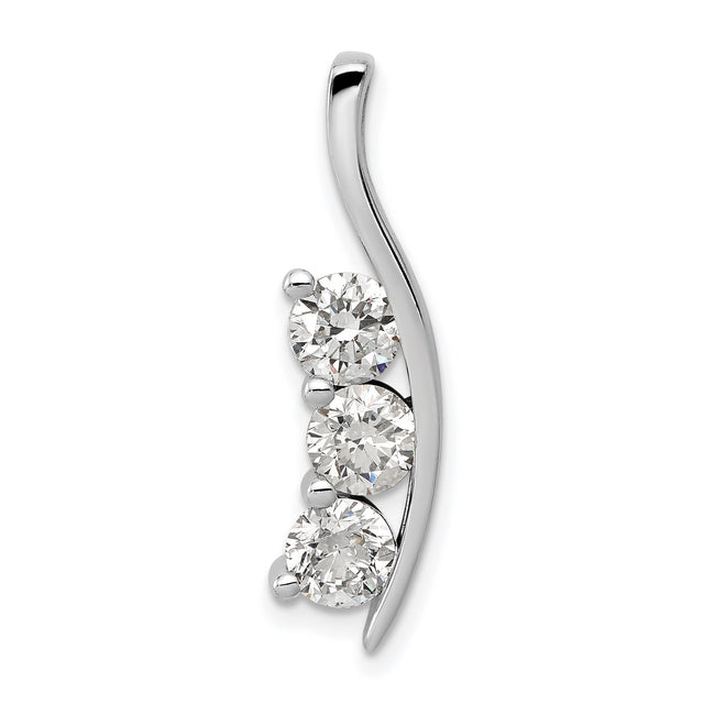 AAA Diamond Large Three Stone Curved Bar Charm Pendant in Real 14k White Gold