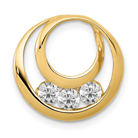 AA 3.2mm Diamond Three Stone Circles Chain Slide Charm Pendant in Real 14k Yellow Gold