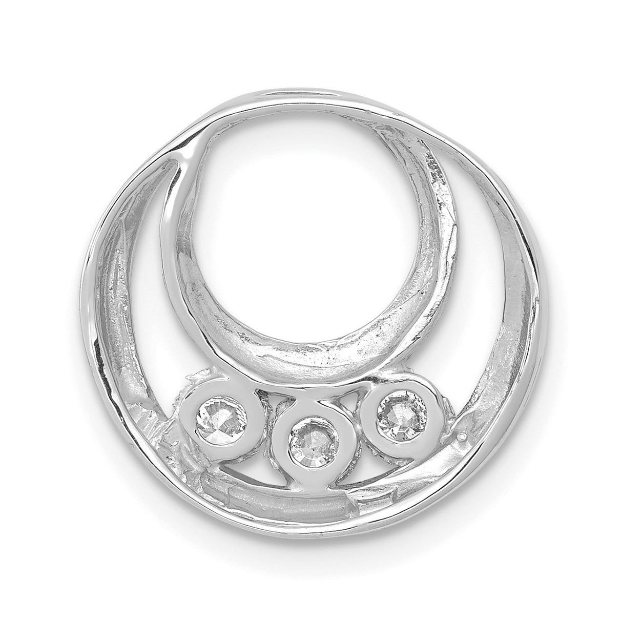 3.2mm A Diamond Three Stone Circles Chain Slide Charm Pendant in Real 14k White Gold