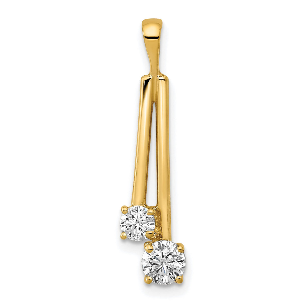 AAA Diamond Two Stone Charm Pendant in Real 14k Yellow Gold
