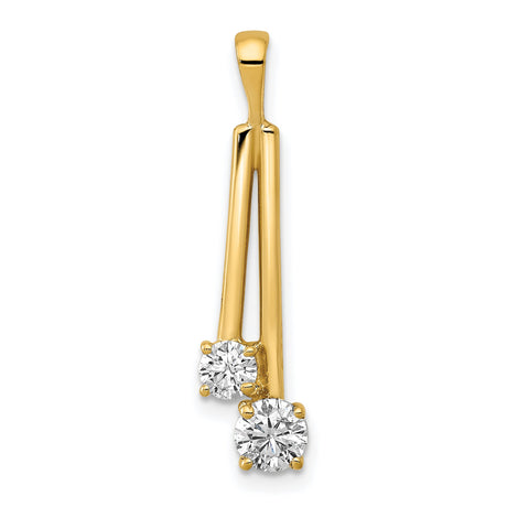 AAA Diamond Two Stone Charm Pendant in Real 14k Yellow Gold