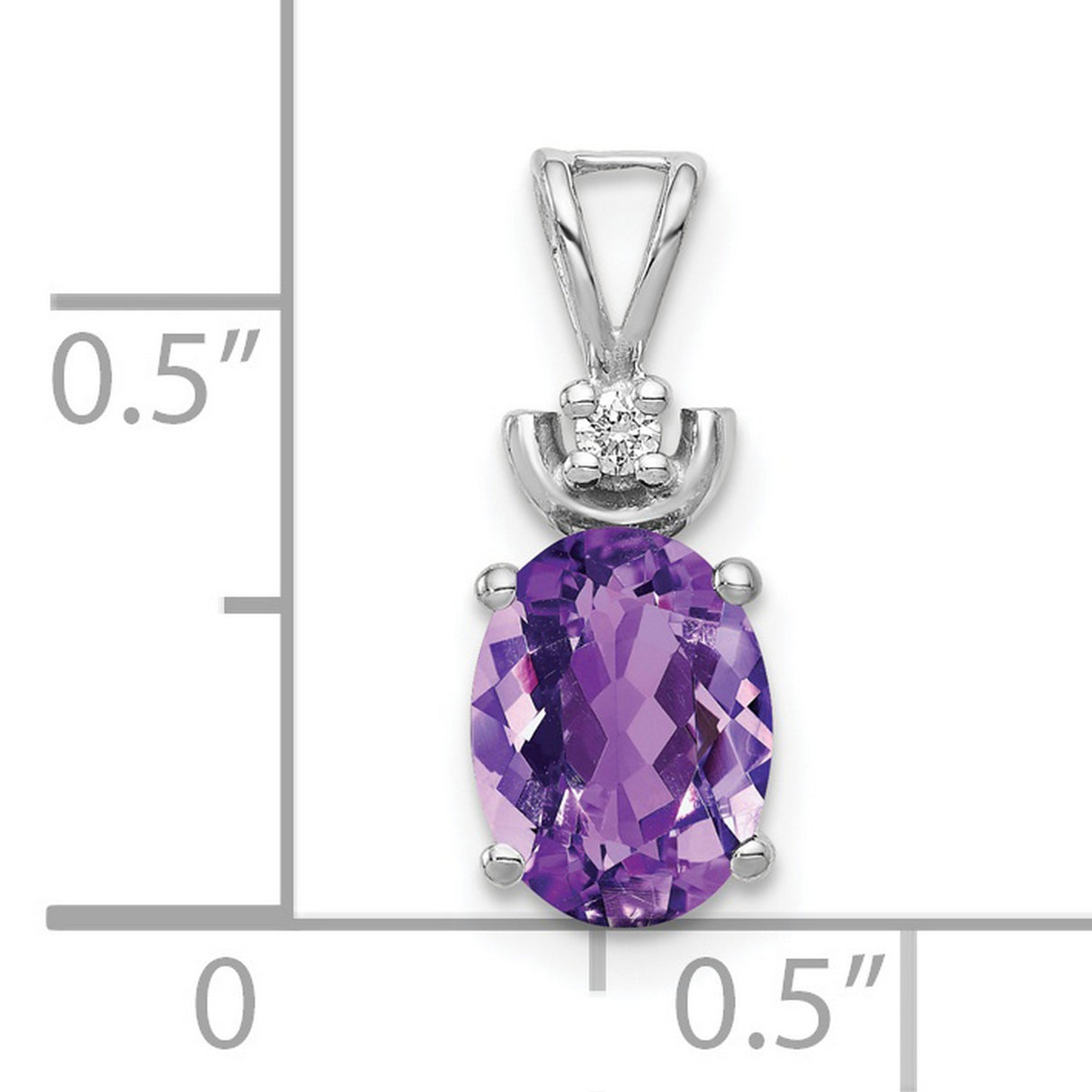 8x6mm Oval Amethyst VS Diamond Charm Pendant in Real 14k White Gold