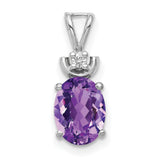 8x6mm Oval Amethyst VS Diamond Charm Pendant in Real 14k White Gold
