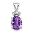 8x6mm Oval Amethyst A Diamond Charm Pendant in Real 14k White Gold