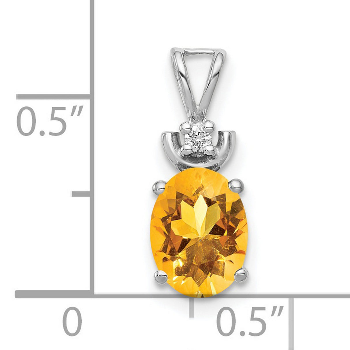 8x6mm Oval Citrine AAA Diamond Charm Pendant in Real 14k White Gold