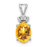 8x6mm Oval Citrine AAA Diamond Charm Pendant in Real 14k White Gold